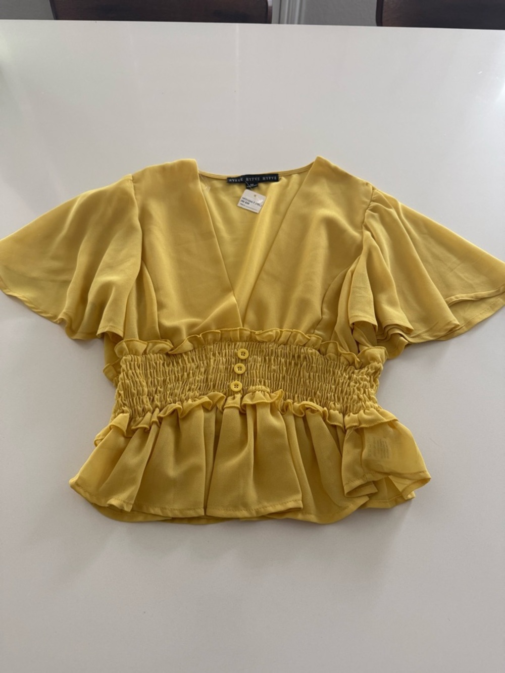 HYFVE Yellow Smocked Waist Flutter Sleeve Blouse